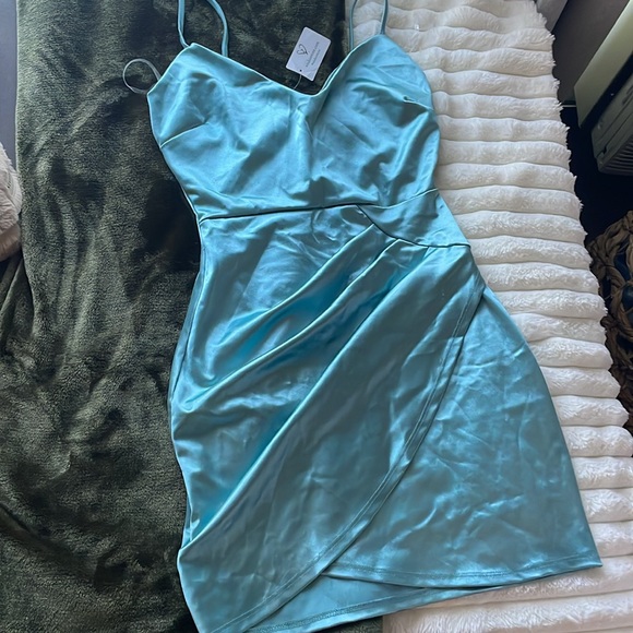 TEAL STRETCHY BODY CON DRESS - Picture 4 of 8